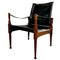 Mid-Century English Safari Chair in Mahogany and Black Leather, Image 7