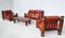 Mid-Century Modern Leather and Wood Sofa, Armchairs and Table, Italy, 1970s, Set of 4, Image 8