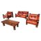 Mid-Century Modern Leder & Holz Sofa, Sessel & Tisch, Italien, 1970er, 4er Set 1