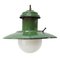 Lampe à Suspension Industrielle Vintage en Émail Vert et Verre Opalin 1