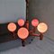 Großer portugiesischer Holz Kronleuchter aus rosafarbenem Milchglas mit 5 Leuchten, 1960er 9