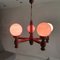 Large Portuguese Farmhouse Wooden Wood Pink Opaline Milk Glass 5-Light Chandelier, 1960s 8