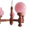 Large Portuguese Farmhouse Wooden Wood Pink Opaline Milk Glass 5-Light Chandelier, 1960s 11