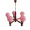 Large Portuguese Farmhouse Wooden Wood Pink Opaline Milk Glass 5-Light Chandelier, 1960s, Image 7