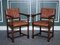 Traditional Country House Brown Leather Oak Dining Chairs, 1970s, Set of 6 7