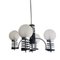 Large Mid-Century Modern 4-Light Chrome White Frosted Glass Chandelier, 1960s 1