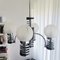 Large Mid-Century Modern 4-Light Chrome White Frosted Glass Chandelier, 1960s 4