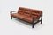 Brutalistisches 3-Sitzer Sofa aus Leder & ebonisiertem Holz, 1970er 1