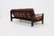 Brutalistisches 3-Sitzer Sofa aus Leder & ebonisiertem Holz, 1970er 5