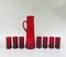 Water Jug with 7 Glasses in Red by Monica Bratt, Sweden, 1950s, Set of 8 1