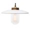 Vintage White Enamel, Brass and Clear Glass Pendant Lights 1