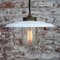 Vintage White Enamel, Brass and Clear Glass Pendant Lights 4