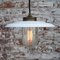 Vintage White Enamel, Brass and Clear Glass Pendant Lights, Image 4