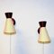 Vintage Swedish Beige and Red Metal Cone Wall Sconces, 1950s, Set of 2 2