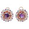 Rose Gold and Silver Earrings with Amethysts, Topazs and Diamonds, 1960s, Set of 2 1