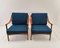 Mid-Century Cushioned Blue Armchairs with Blue Cushion, Yugoslavia, 1960s, Set of 2 1