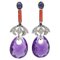 14 Karat Rose Gold and Silver Earrings with Amethysts, Coral, Sapphires and Diamonds, 1950s, Set of 2 1