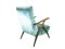 Green & Blue Water Velvet and Wood Reclining Armchairs, 1950s, Set of 2 16