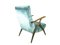 Green & Blue Water Velvet and Wood Reclining Armchairs, 1950s, Set of 2, Image 16