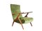 Green & Blue Water Velvet and Wood Reclining Armchairs, 1950s, Set of 2, Image 4