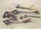 Manfred K. Schwitteck, Nature morte avec arêtes de poisson, crayon et taille-crayon, 1992, aquarelle et crayon, encadré 3