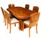 Antique Art Deco Burr Walnut Dining Table & Shaped Back Chairs, 1920s, Set of 7, Image 1