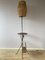 Brutalist Wrought Iron Floor Lamp with Magazine Holder and Sisal Shade, 1950s 1