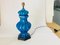 Lámpara de mesa de cerámica esmaltada en azul agrietada, Francia, años 70, Imagen 2