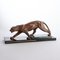 Art Deco Patinated Bronze Muscular Panther on Stepped Marble Base with Brass Trims, 1930s 1