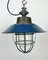 Industrial Blue Enamel and Cast Iron Cage Pendant Light, 1960s 7