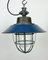 Industrial Blue Enamel and Cast Iron Cage Pendant Light, 1960s, Image 7