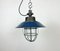 Industrial Blue Enamel and Cast Iron Cage Pendant Light, 1960s 2