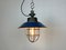 Industrial Blue Enamel and Cast Iron Cage Pendant Light, 1960s 17