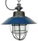 Industrial Blue Enamel and Cast Iron Cage Pendant Light, 1960s 1