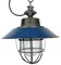 Industrial Blue Enamel and Cast Iron Cage Pendant Light, 1960s, Image 1