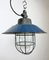 Industrial Blue Enamel and Cast Iron Cage Pendant Light, 1960s 10