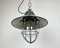 Industrial Blue Enamel and Cast Iron Cage Pendant Light, 1960s 12