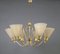 German Brass & Etched Glass Chandelier, 1950s, Image 3