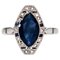 French Art Deco 18 Karat White Gold Shuttle Ring with Sapphire and Diamonds, 1920s 1