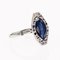 French Art Deco 18 Karat White Gold Shuttle Ring with Sapphire and Diamonds, 1920s 11