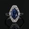 French Art Deco 18 Karat White Gold Shuttle Ring with Sapphire and Diamonds, 1920s 5