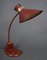 Lámpara de escritorio Diabolo flexible de cuero rojo, años 60, Imagen 1