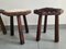 Brutalist Stools in Wood & Skin, 1970s, Set of 3 11