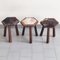 Brutalist Stools in Wood & Skin, 1970s, Set of 3 1