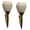 Opaline Glass Pleated Brass Sconces, 1980s, Set of 2, Image 1