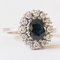 Vintage 14k White Gold Daisy Ring with Sapphire and Brilliant Cut Diamonds, 1960s 8