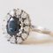 Vintage 14k White Gold Daisy Ring with Sapphire and Brilliant Cut Diamonds, 1960s 1