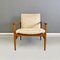 Small Beech & Beige Fabric with Pattern Armchair, North European, 1960s 5