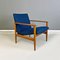 Small Mid-Century Beech and Blue Fabric Armchair, North European, 1960s 3