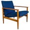 Small Mid-Century Beech and Blue Fabric Armchair, North European, 1960s 1